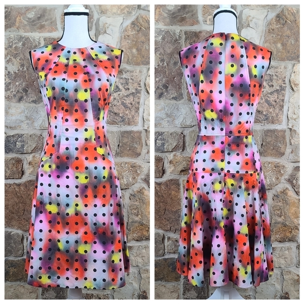 NEW Lela Rose 12 Polka Dot Multicolor Watercolor Dress